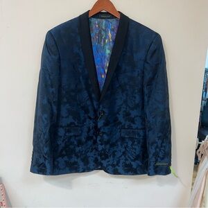 Giovanni Testi Stylish Midnight Blue Blazer with bold pattern inside